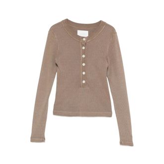 Citizens Of Humanity Round-neck Knitwear, female, Brown, Size: XS Varra Henley Ribbed-knit Top