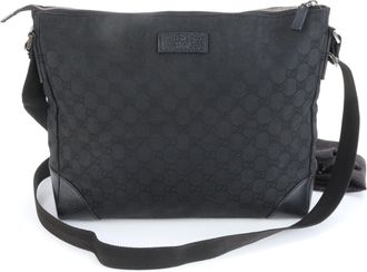 Gucci Black Leather Canvas Shoulder Bag (Pre-Owned)