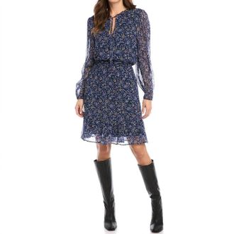 Karen Kane Lauralee Long Sleeve Tiered Floral Print Dress In Blue