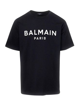 Balmain Black Crew Neck T-Shirt With Logo Print On The Chest In Cotton Man