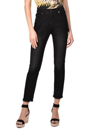 Frank Lyman Design Frayed Hem Denim Jeans In Black