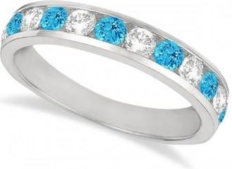 Allurez Channel-Set Blue Topaz & Diamond Ring Band 14k White Gold (1.20ct)