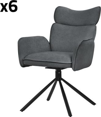 ML Design Set de 6 Sillas de comedor giratorias antracita con reposabrazos