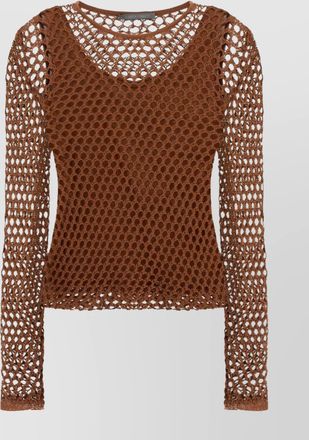 Alberta Ferretti mesh top with long sleeves and round neck