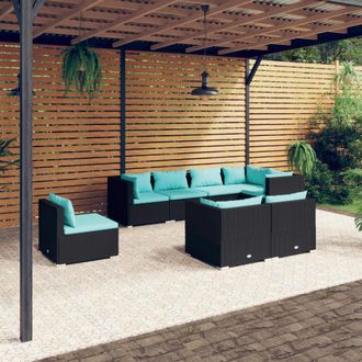 vidaXL 8 Pcs Garden Lounge Set Con Vime Pe Negro