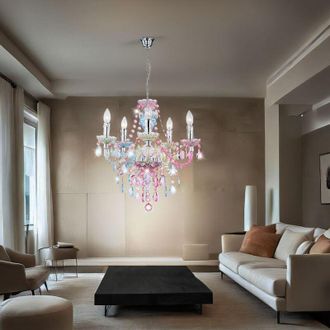 ETC Shop Lampadario Lustre lampada a sospensione lampada in cristallo lampada a sospensione color arcobaleno, cromo, cristalli acrilici, 5 luci, 5x attacchi
