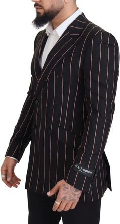 Dolce & Gabbana Mens Black Stripes Viscose Double Breasted Blazer Clothing