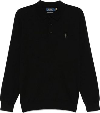Polo Ralph Lauren Wool Polo-Collar Sweater - Heren - Ronde hals truien - Zwart - XL - Wol - Truien & Vesten