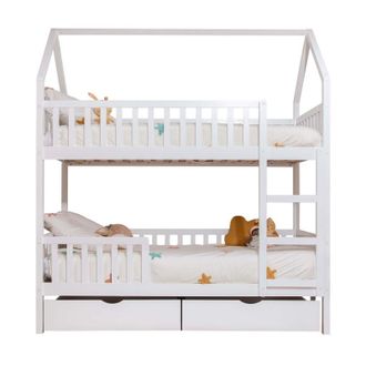 Muemue Litera casita + 2 cajones madera blanco 90x190/90x190cm