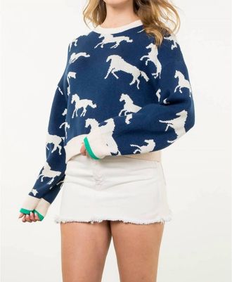 THML Clothing Womens Horse Sweater In Blue