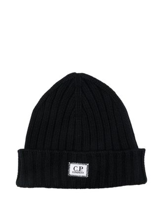 C.P. Company logo-patch beanie hat - men - Wool - One Size - Blue