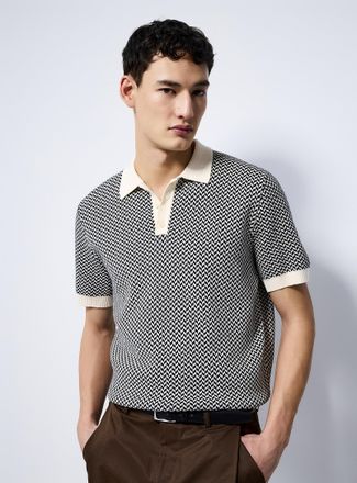 Le 31 Mens Retro jacquard Polo Shirt