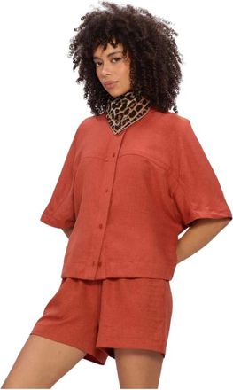 Est'seven Overhemden, Dames, Rood, 2Xl, Linnen, Freya Top
