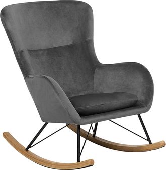 Beliani Beliani - Silla Mecedora De Terciopelo Gris Oscuro Patas De Metal Balancines Moderno Glamour Tradicional Ellan