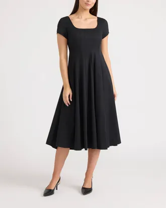 Ellen Tracy Womens Poplin Cap-Sleeve Paneled Dress