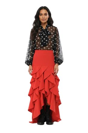 Moschino Red Flared Ankle Length Skirt