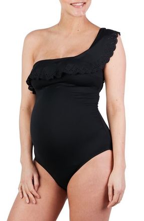 Cache Coeur Bloom One-Shoulder One-Piece Maternity Swimsuit in Black at Nordstrom, Size Xx-Large