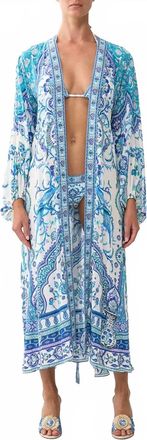 Camilla Silk Blouson Sleeve Layer Coverup In Isnik Lullaby