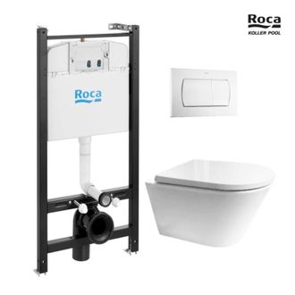 Roca Roca - Bastidor Active Pack Cisterna Empotrada Y Pulsador Blanco Br Con Inodoro Susp Vortex Orion Tapa Envolvente Blanco De Kp