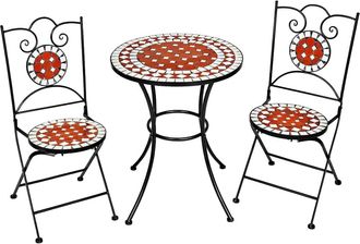 TecTake Conjunto de mesa &Oslash; 60 cm y 2 sillas mosaico de jard&iacute;n marr&oacute;n
