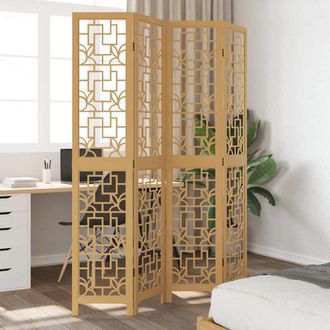 vidaXL Biombo Separador De 4 Paneles Madera Maciza Paulownia Marr&oacute;n Vidaxl