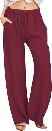 Generic Womens Cotton Linen Trousers 2025 Summer Elasticated Waist Wide Leg Casual Pants Drawstring Loose Fit Lightweight Beach Trousers with Pockets