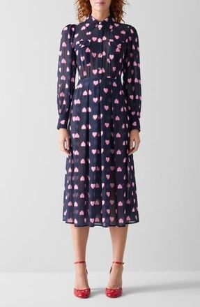 L.k. Bennett Cody Long Sleeve Chiffon Shirtdress in Navy Multi at Nordstrom Rack, Size 0