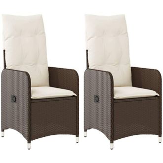 vidaXL Sillones Reclinables Jard&iacute;n Con Cojines Marrones 2 Uds Rat&aacute;n Pe Vidaxl