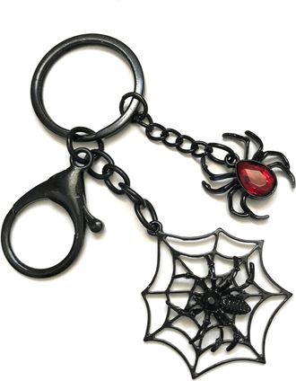 Generic LARGE KEYRING - Spider In Web - Black Plated. Split Ring And Trigger Clasp. Key Ring. Black Widow Spider Web