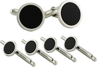 David Donahue Onyx Cuff Links & Shirt Stud Set in Silver at Nordstrom