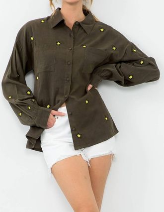 THML Clothing Embroidered Stars Top In Olive