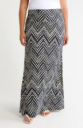Loveappella Roll Top Maxi Skirt in Black/ivory at Nordstrom, Size 1X