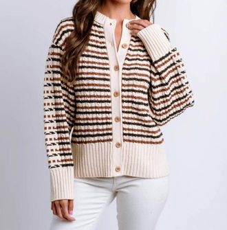 Kerisma Libby Long Sleeve Cardigan In Beige Stripe