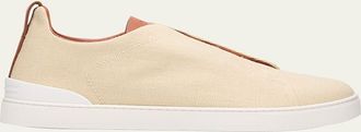 Ermenegildo Zegna Mens Triple Stitch Linen Slip-On Sneakers