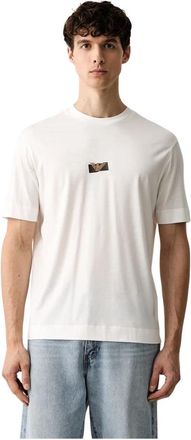 Emporio Armani Jersey T-shirt van lyocellmix met reli&euml;feffect van een adelaar en logoprint - Heren - T-shirts - Wit - L - Katoen - Tops