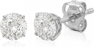MAX + STONE 14k Gold Solitaire Round Earrings Studs Embellished with Swarovski Zirconia Various Sizes