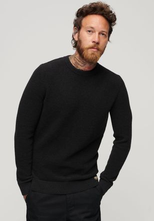 Superdry Strickpullover SUPERDRY TEXTURED CREW KNIT JUMPER, Herren, Gr. S, schwarz (raven schwarz heather), Strick, Obermaterial: 100% Baumwolle, meliert, slim