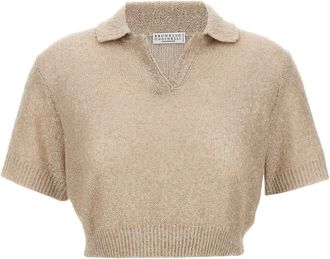 Brunello Cucinelli sequin-embellished polo shirt - Neutrals