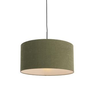 QAZQA Moderno L&aacute;mpara Colgante Negra Con Pantalla Verde 50 Cm - Combi 1 Textil /acero Redonda Adecuado Para Led Max. 1 X 60 Watt - Qazqa