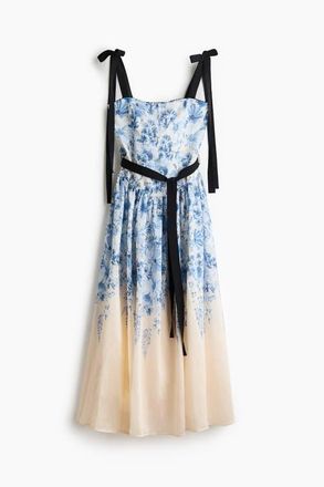 H&M Flared-skirt Tie-strap Dress in Cream/floral at Nordstrom, Size Xx-Large