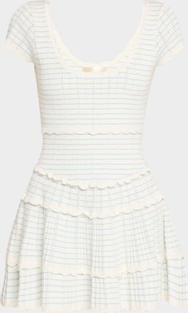 LoveShackFancy Elisavette Striped Stretch Pointelle Mini Dress