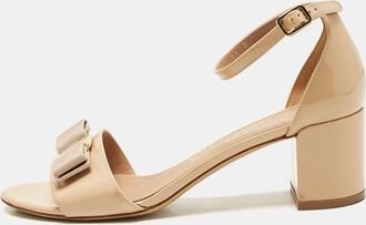 Ferragamo Beige Patent Leather Gavina Ankle Strap Sandals