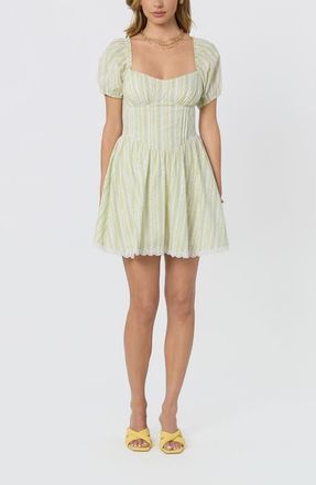 ASTR the Label Ilianna Floral Border Print Minidress in Ivory Vintage Stripe at Nordstrom, Size X-Small