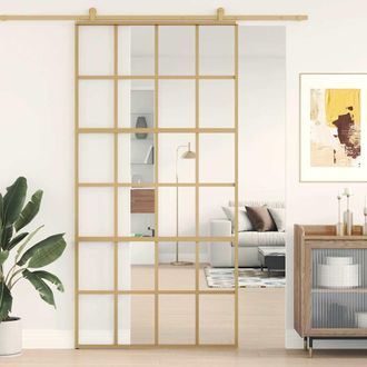 vidaXL Vidaxl - Puerta Corredera Dorada De Vidrio Esg Transparente Y Aluminio