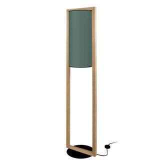 Tosel L&aacute;mpara de pie rectangular madera oscuro metal negro pantalla verde