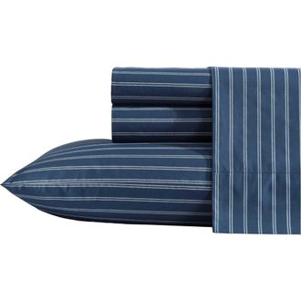 Nautica Richmond Stripe 200 Thread Count Cotton Percale Sheet Set in Captains Blue at Nordstrom Rack, Size Twin X-Long