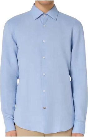 HUGO BOSS Katoen Linnen Mix Stijlvol Overhemd - Heren - Zakelijke Overhemden - Blauw - 4XL - Katoen - Overhemden