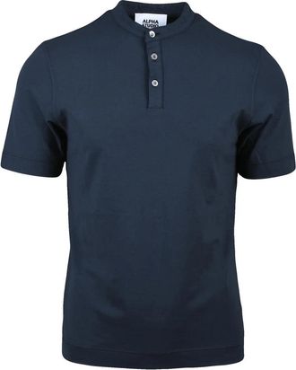 Alpha Studio Dark Blue Cotton Elastane Serafino T-shirt