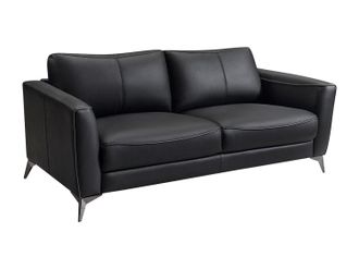 Vente-Unique Sof&aacute; de 3 plazas de piel negro con ribete gris BATUCO