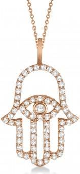 Allurez Lab Grown Diamond Hamsa Evil Eye Pendant Necklace 14k Rose Gold (0.51ct)